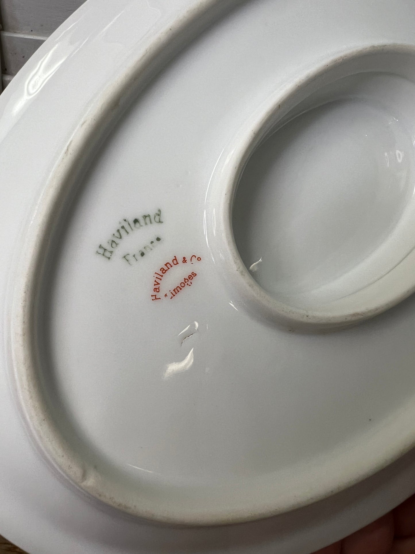 Antique Haviland Limoges France Floral Porcelain Gravy Boat with attached underplate