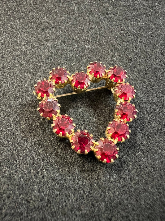 Vintage red rhinestone heart brooch
