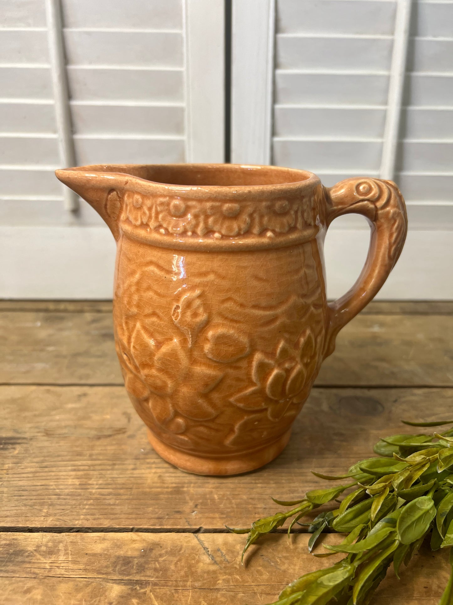 Vintage McCoy Pottery Water Lily Pitcher as-is!
