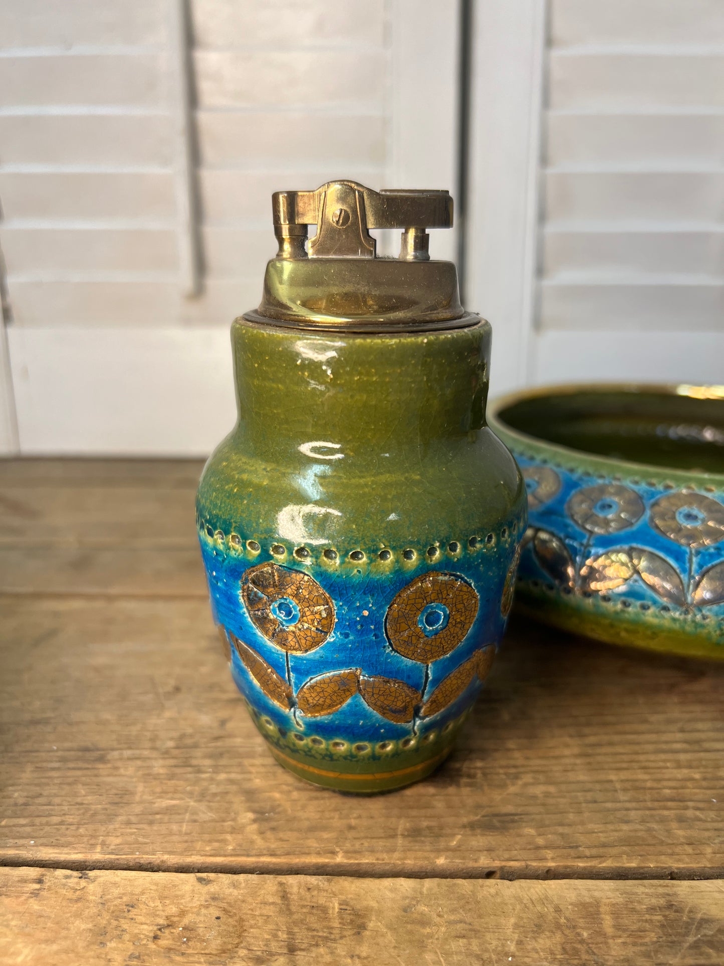 Vintage MCM Ashtray and Table Lighter SET By Aldo Londi For Rosenthal Netter Bitossi 1960’s Art Pottery