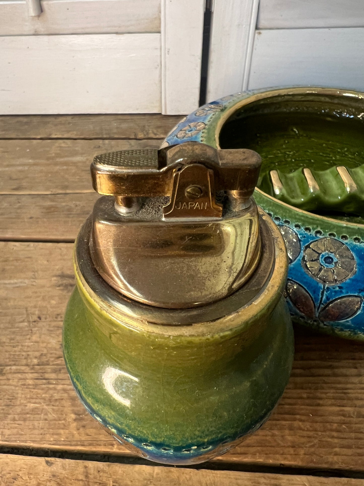 Vintage MCM Ashtray and Table Lighter SET By Aldo Londi For Rosenthal Netter Bitossi 1960’s Art Pottery