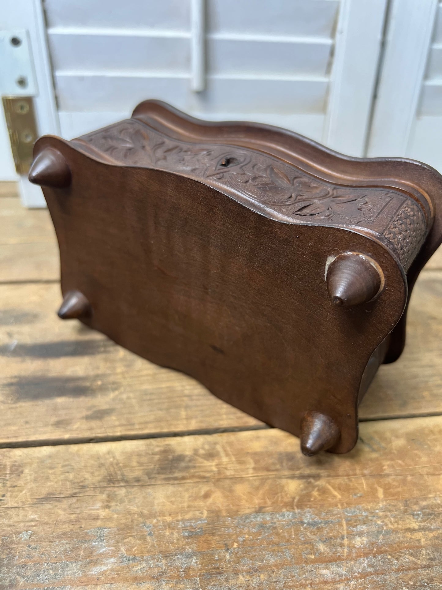 Antique Black Forest hand carved jewelry keepsake box