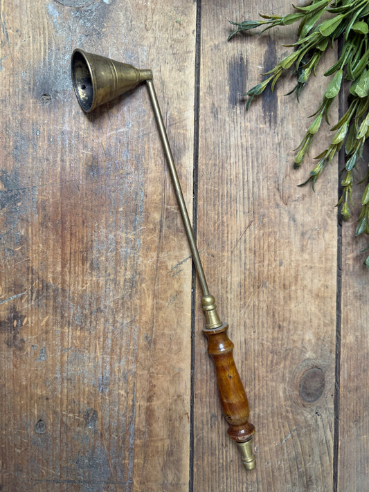 Vintage Brass Candle Snuffer with Wood Handle