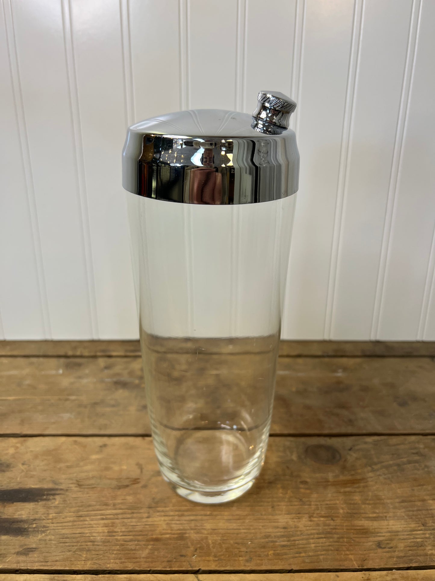 Vintage clear glass with chrome lid Martini shaker/ vintage barware