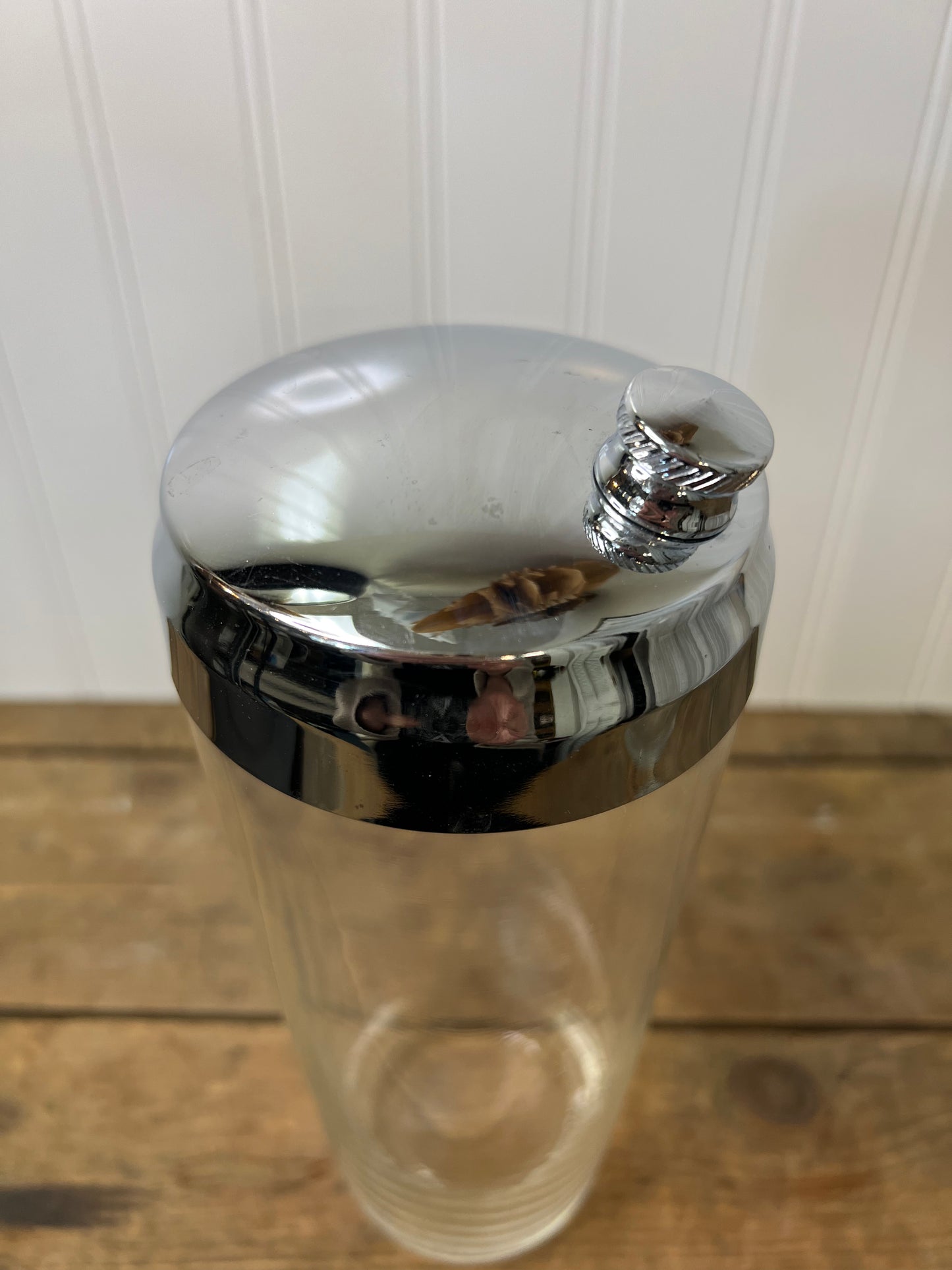 Vintage clear glass with chrome lid Martini shaker/ vintage barware
