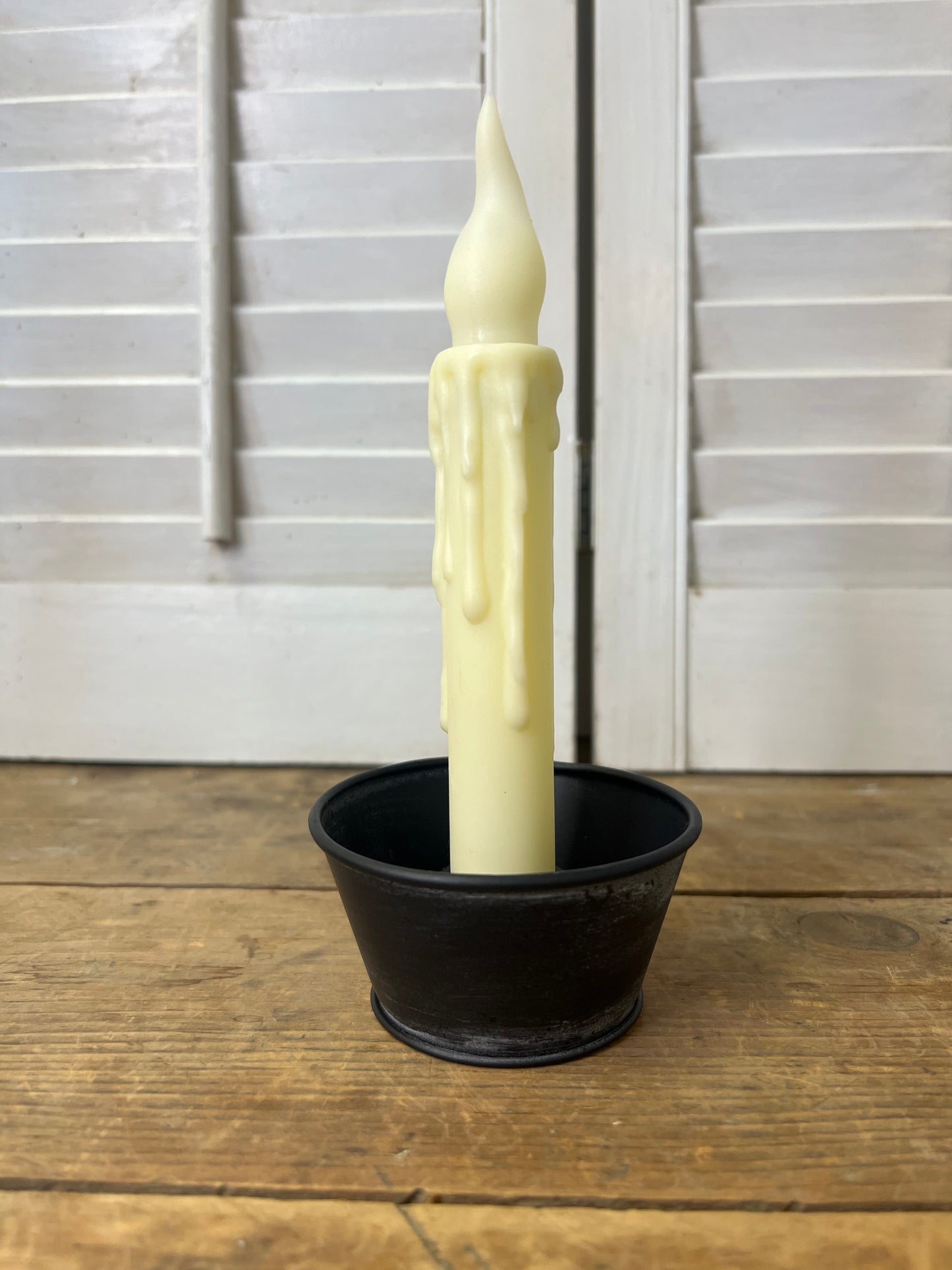 Old Black Metal Taper Cup Candle Holder Primitive Style