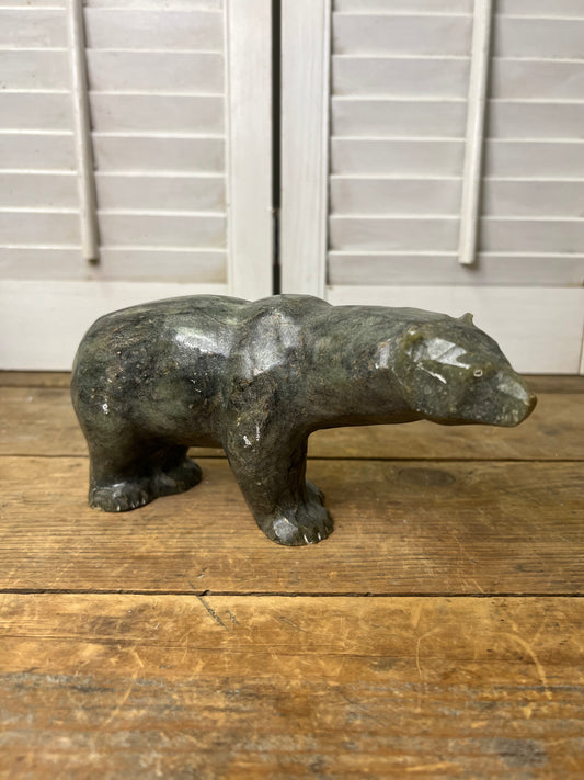 Vintage Carved Soapstone Bear Sculpture Sign by Artist