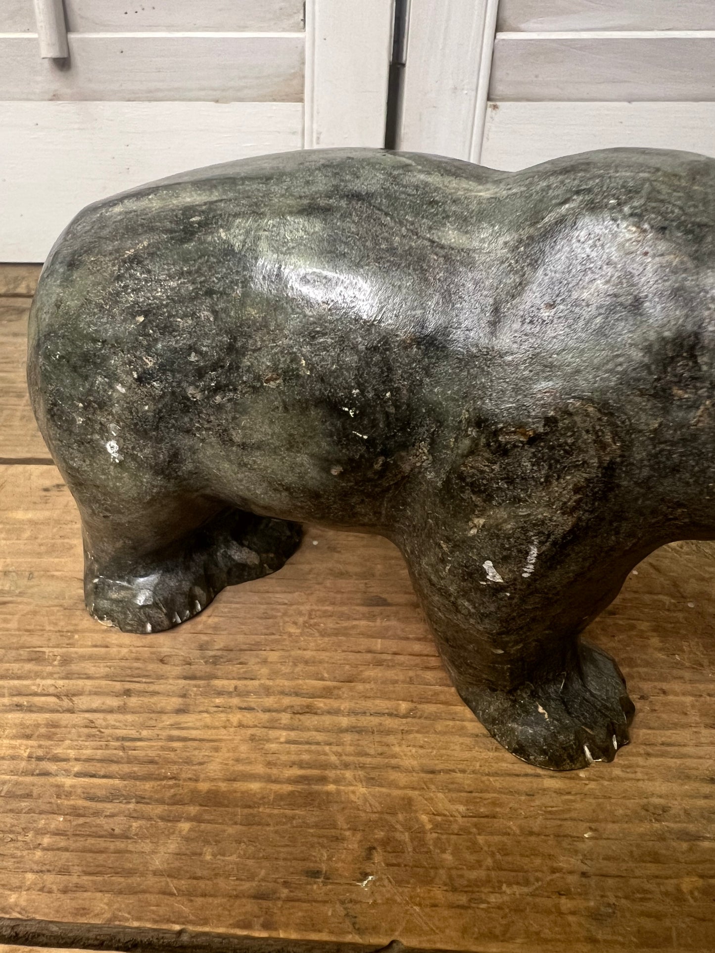 Vintage Carved Soapstone Bear Sculpture Sign by Artist
