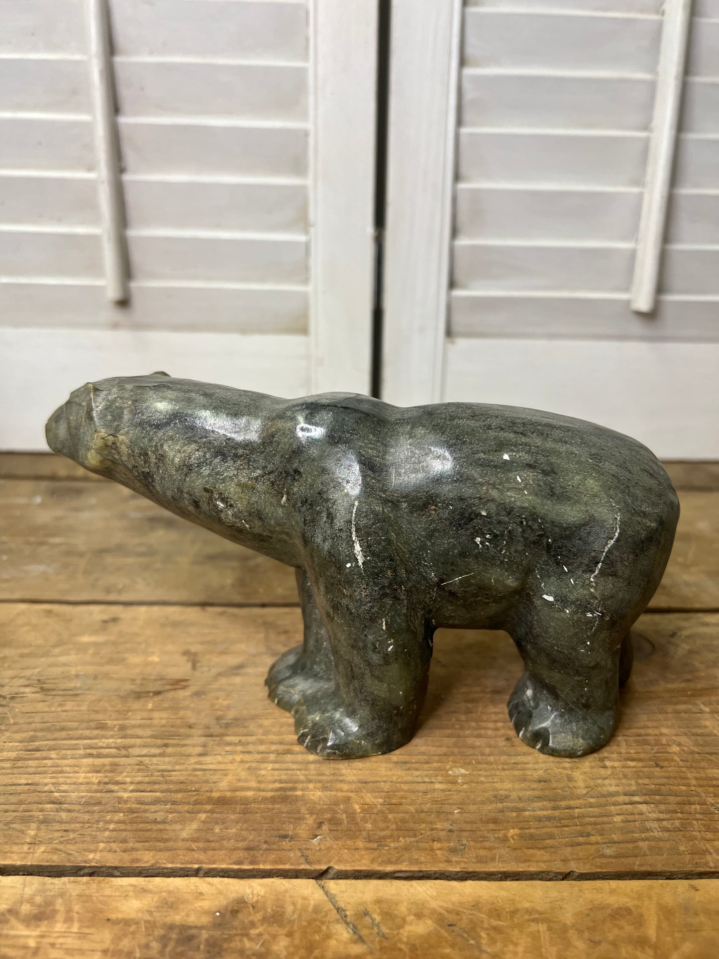 Vintage Carved Soapstone Bear Sculpture Sign by Artist