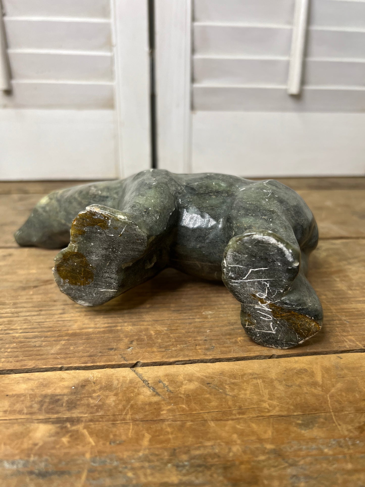 Vintage Carved Soapstone Bear Sculpture Sign by Artist