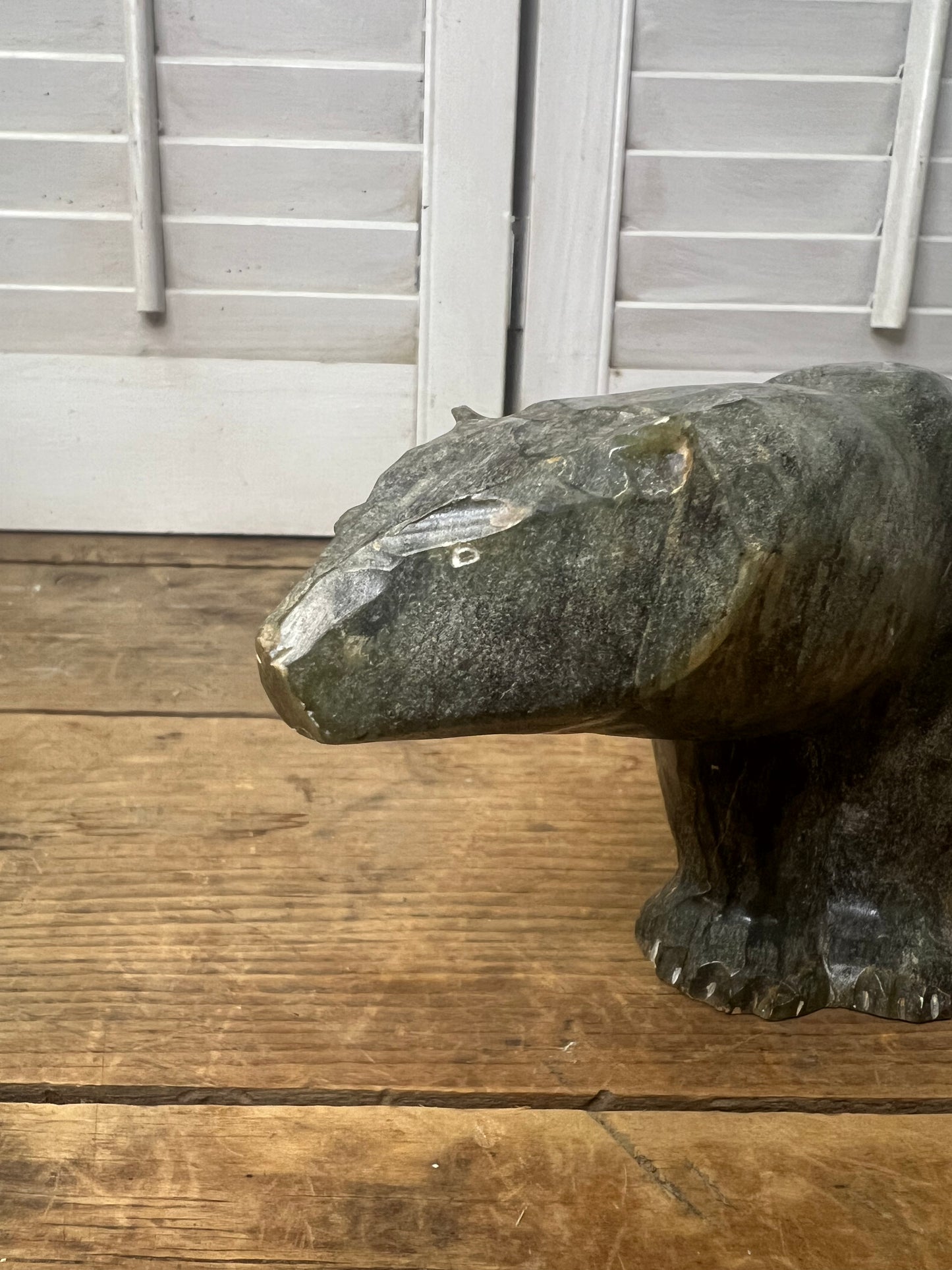 Vintage Carved Soapstone Bear Sculpture Sign by Artist
