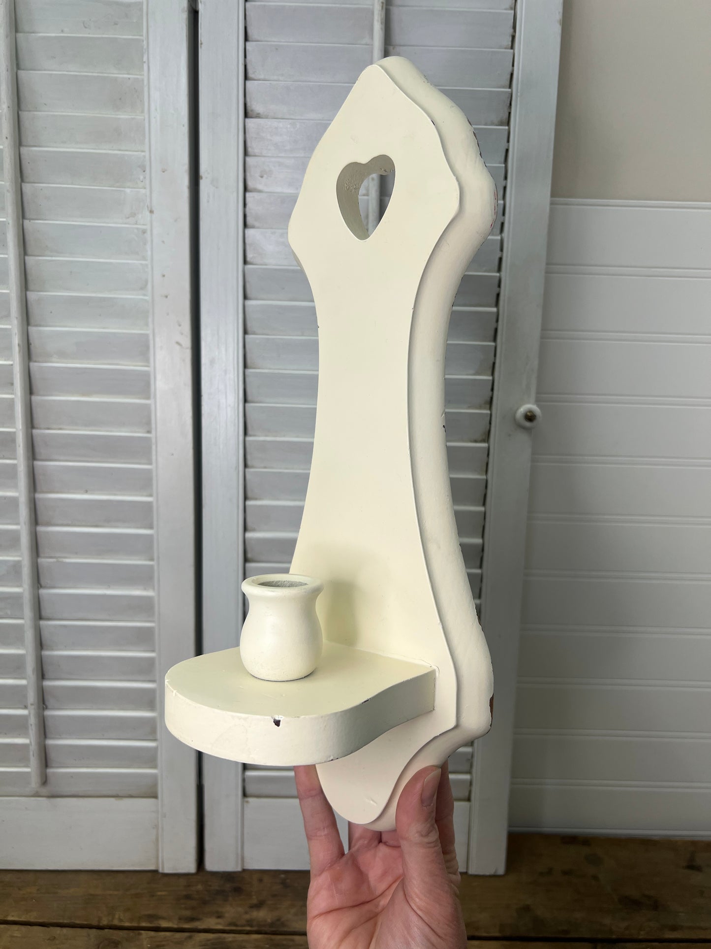Vintage Cottage Painted Wood Candle Wall Sconce