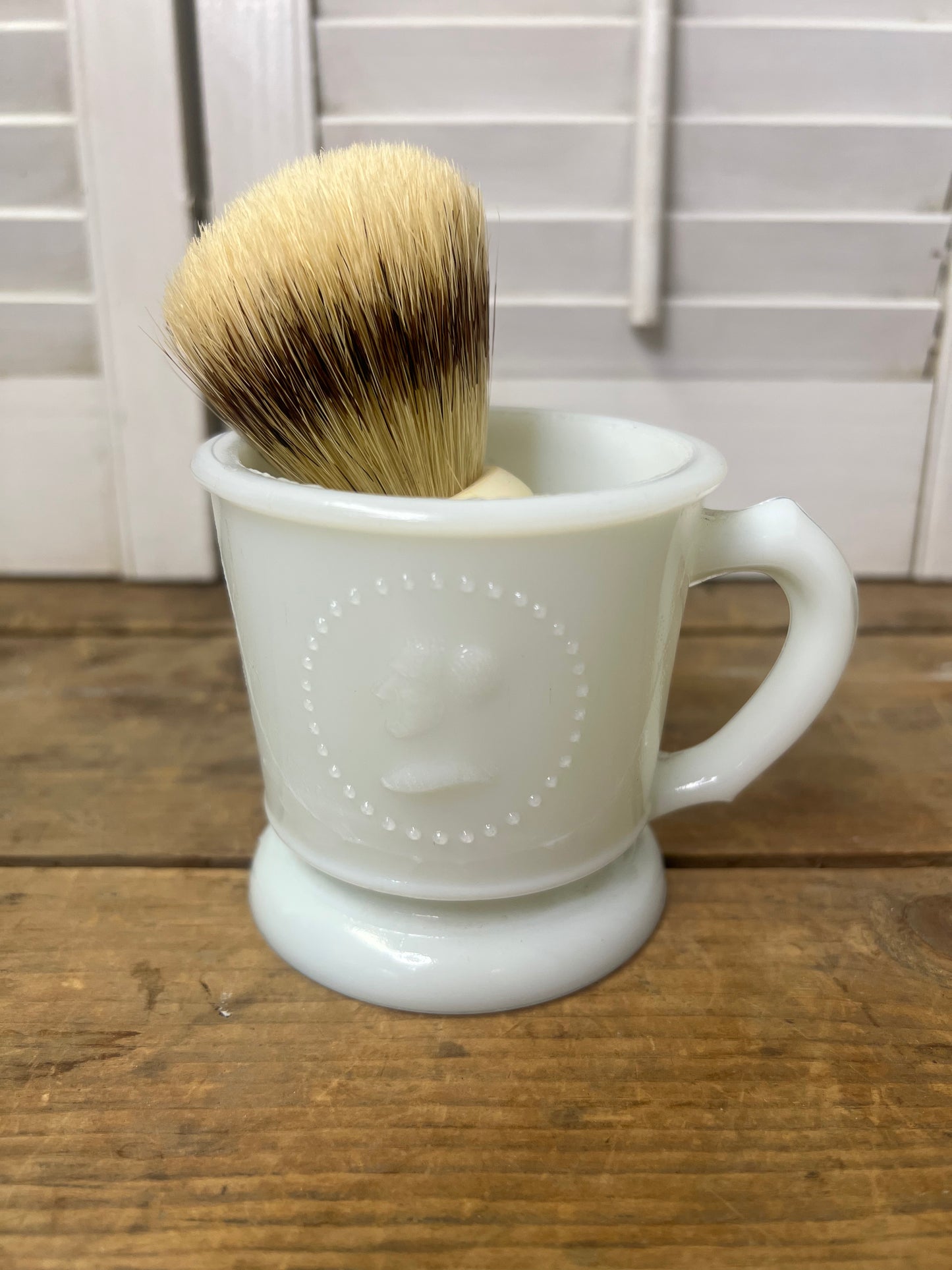 Antique Atterbury Mug "Classic Medallion" AKA Ceres & Cameo C1870 shave mug with shave brush