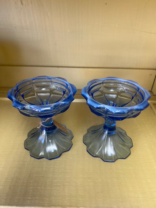 Pair of Fenton Valencia Candlestick Holders in Opalescent Blue