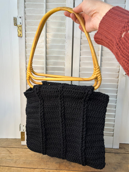 Vintage Knit purse with bamboo handles