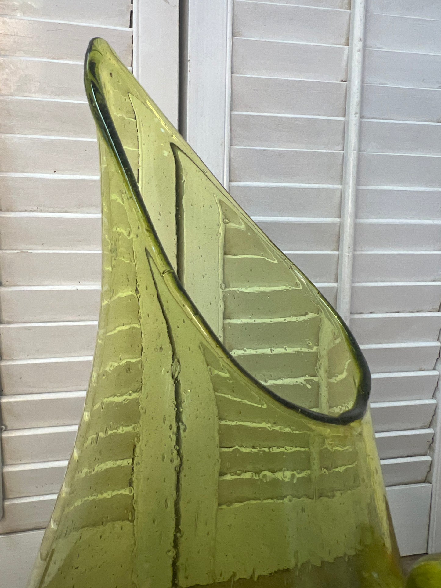 Vintage Blenko chartreuse green water pitcher Vintage Hand Blown Art Glass Pitcher