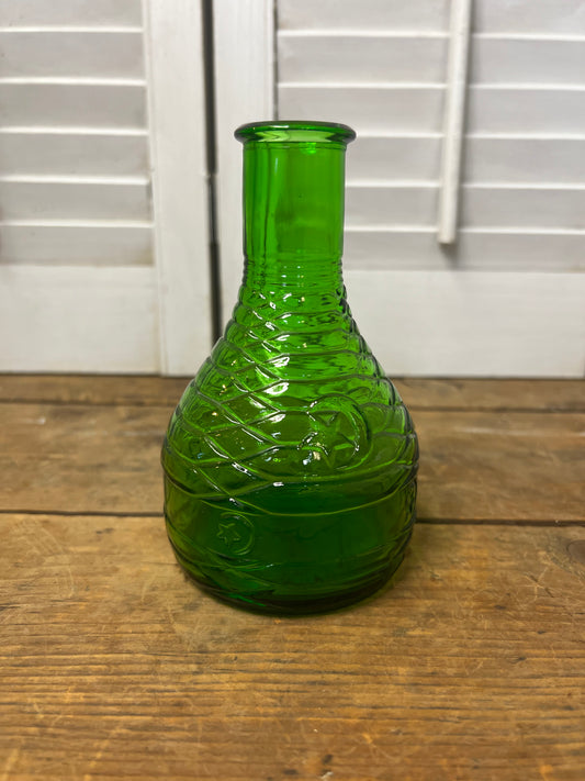 Moon and stars green glass bottle