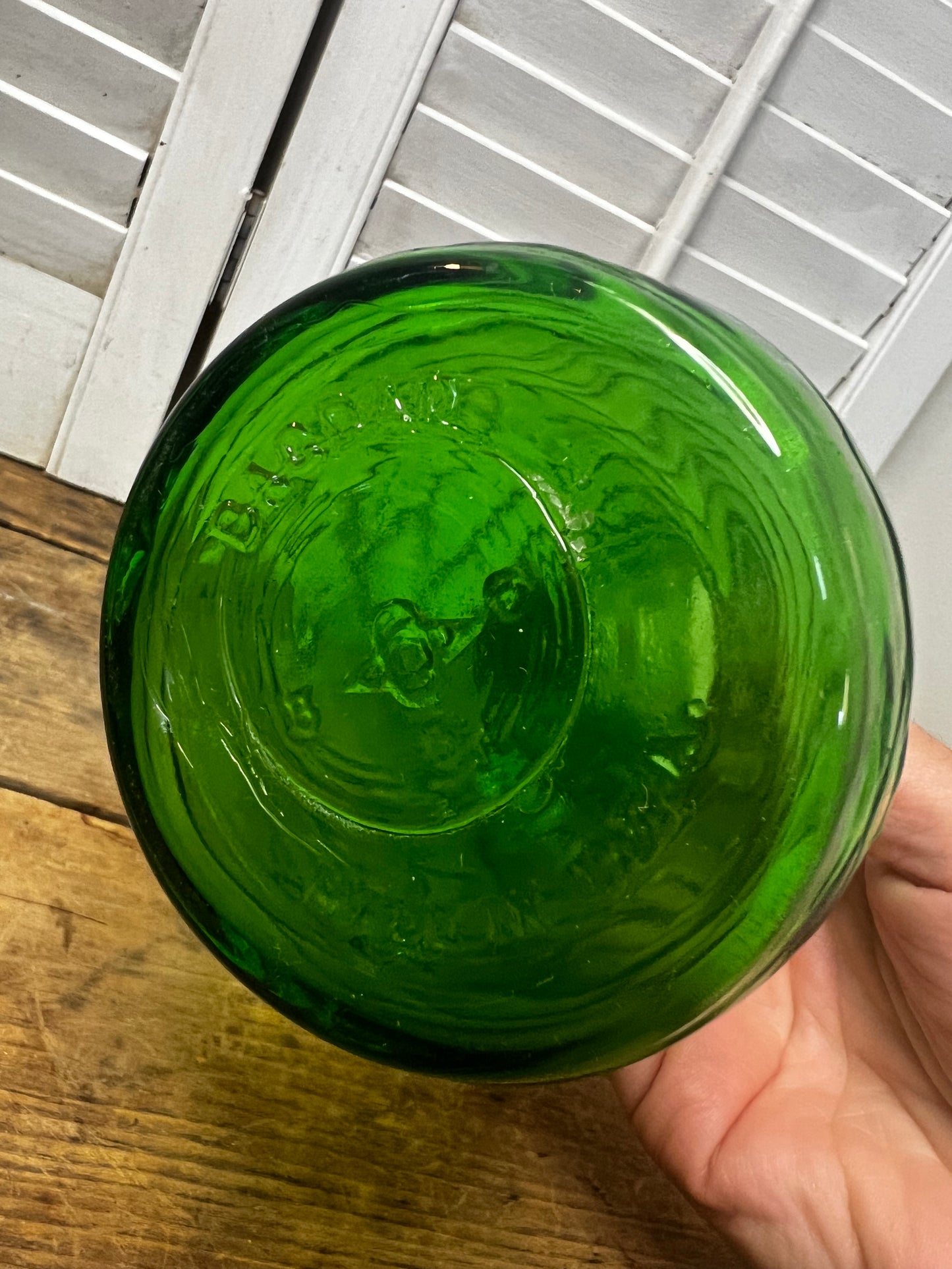 Moon and stars green glass bottle