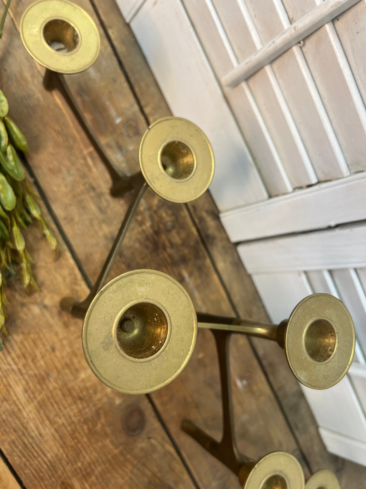 Vintage Brutalist Mid Century Modern Folding Brass Candelabra, Articulating Brass 6 Candle Holder