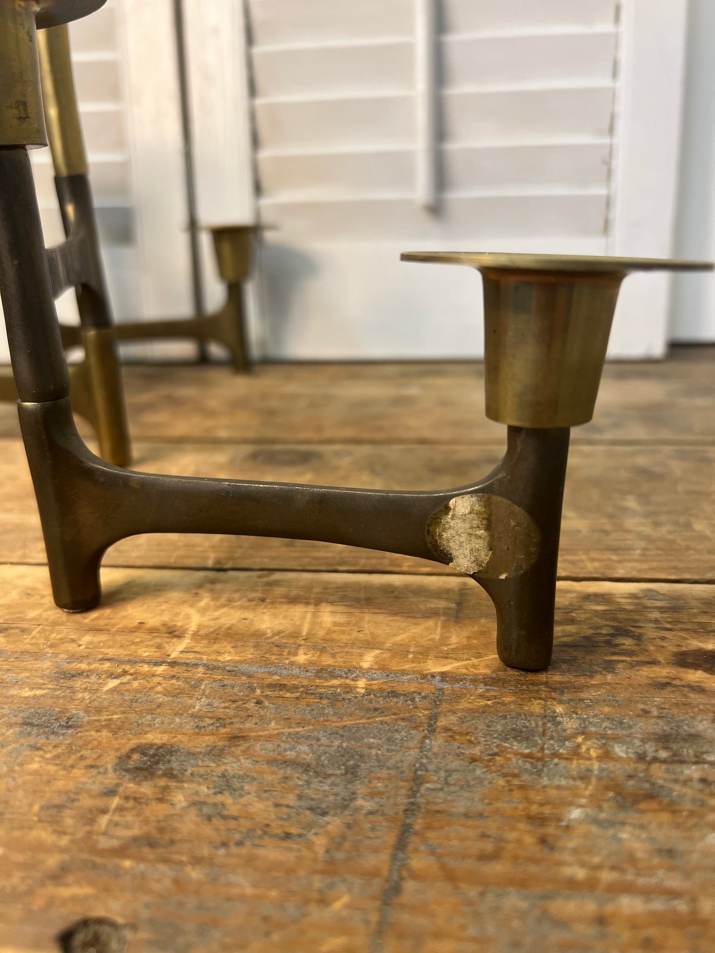Vintage Brutalist Mid Century Modern Folding Brass Candelabra, Articulating Brass 6 Candle Holder