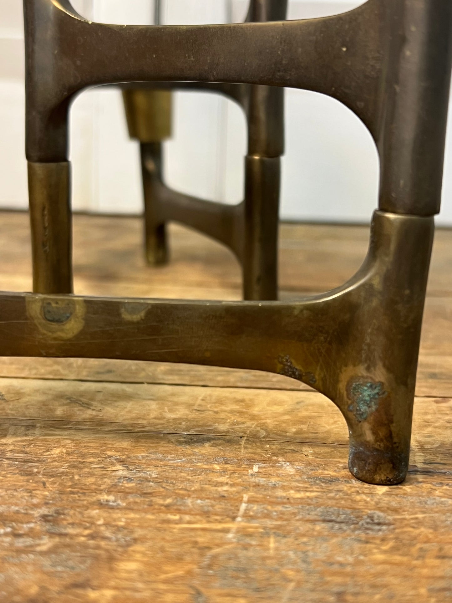 Vintage Brutalist Mid Century Modern Folding Brass Candelabra, Articulating Brass 6 Candle Holder