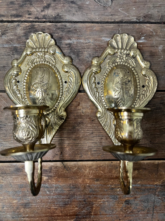 Pair of Vintage Brass Candle Wall Sconces