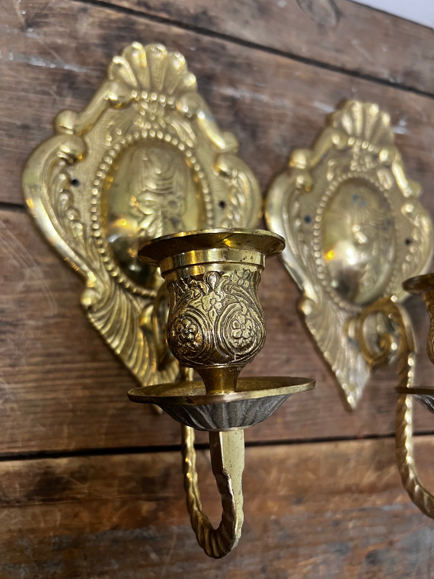 Pair of Vintage Brass Candle Wall Sconces