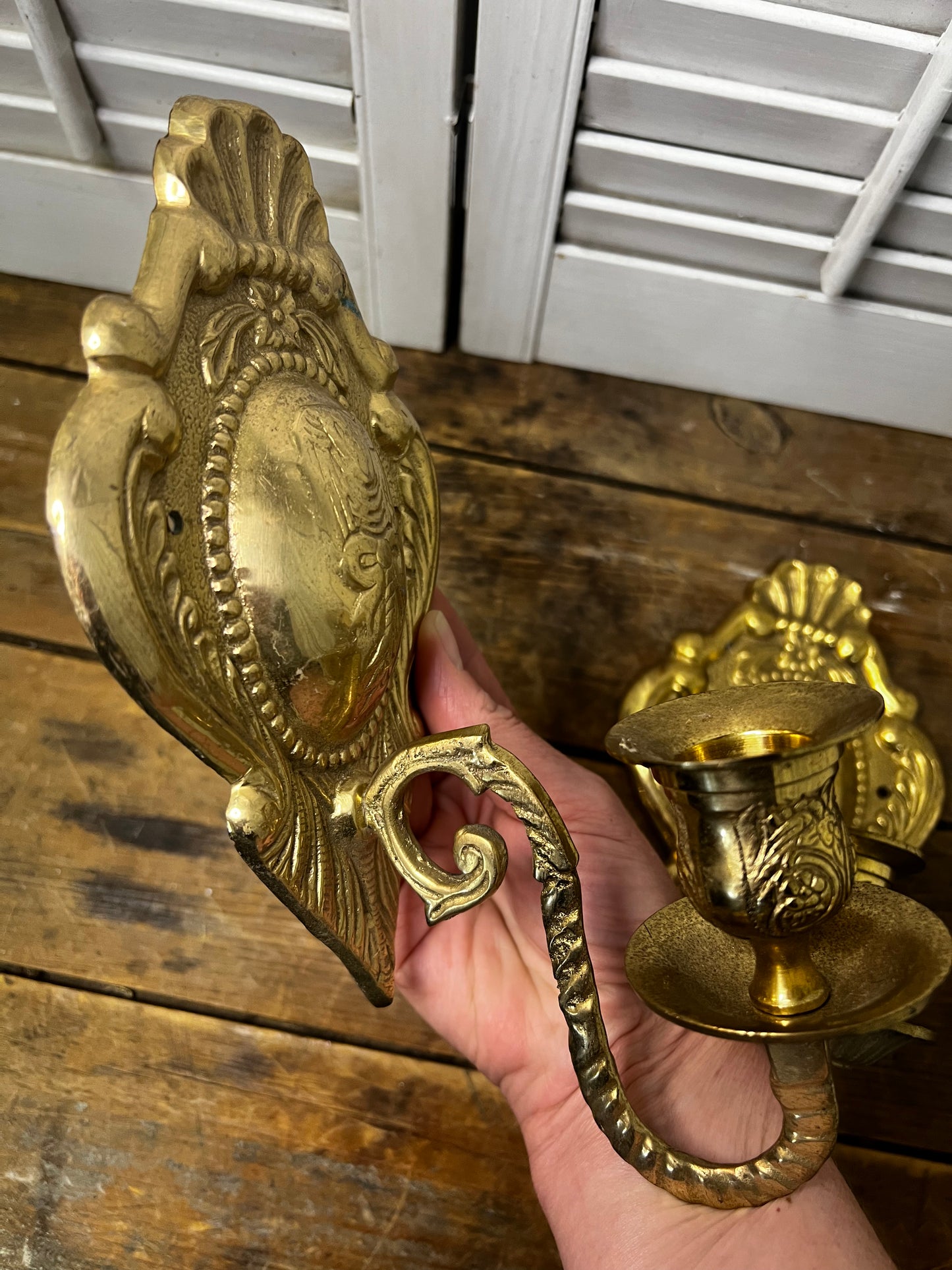 Pair of Vintage Brass Candle Wall Sconces