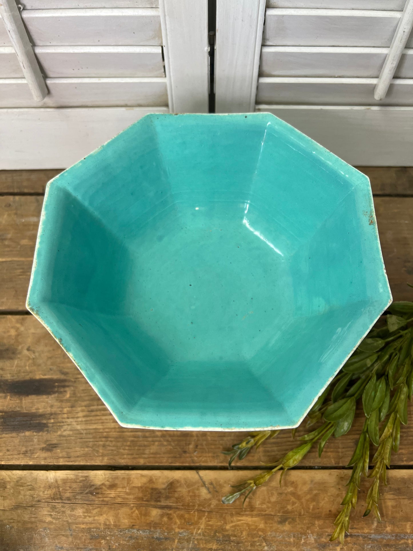 Antique Chinese Famille Rose Octagonal Bowl with Wood Stand
