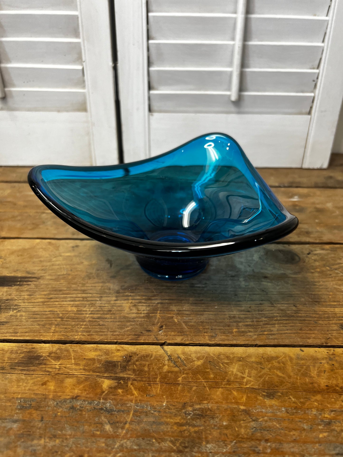 Viking blue glass candy dish/ 3 point bowl