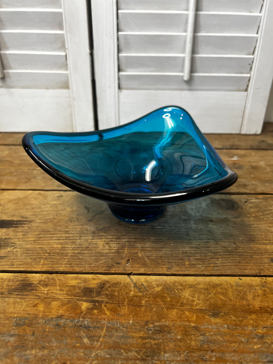 Viking blue glass candy dish/ 3 point bowl