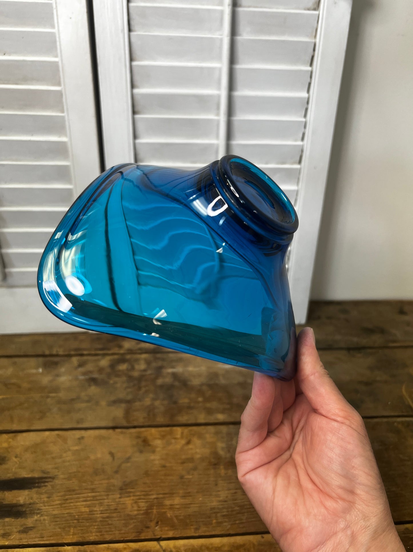 Viking blue glass candy dish/ 3 point bowl