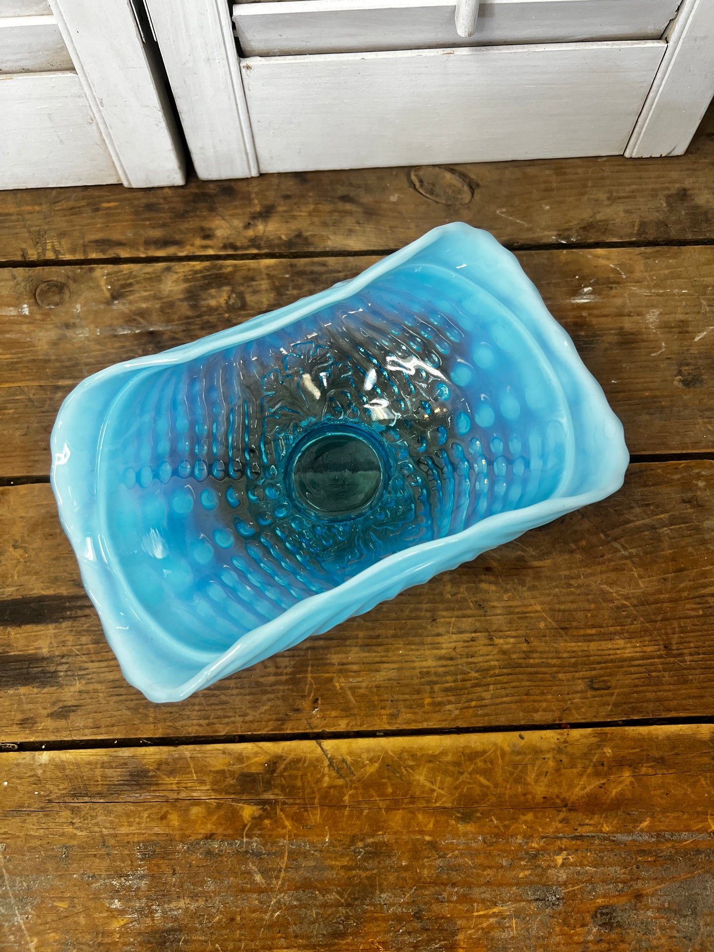 Antique Dugan Blue Opal Argonaut Shell Opalescent Glass Card Tray