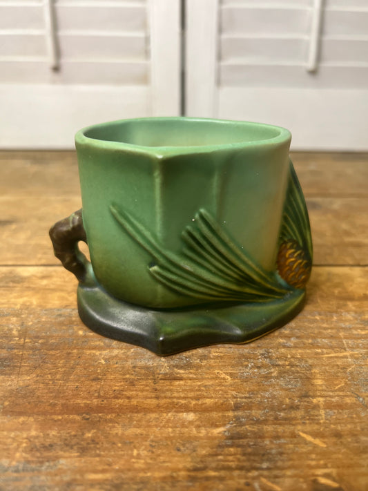 Rare Vintage Roseville Pottery Pine Cone Green Match/Cigarette Holder, 498