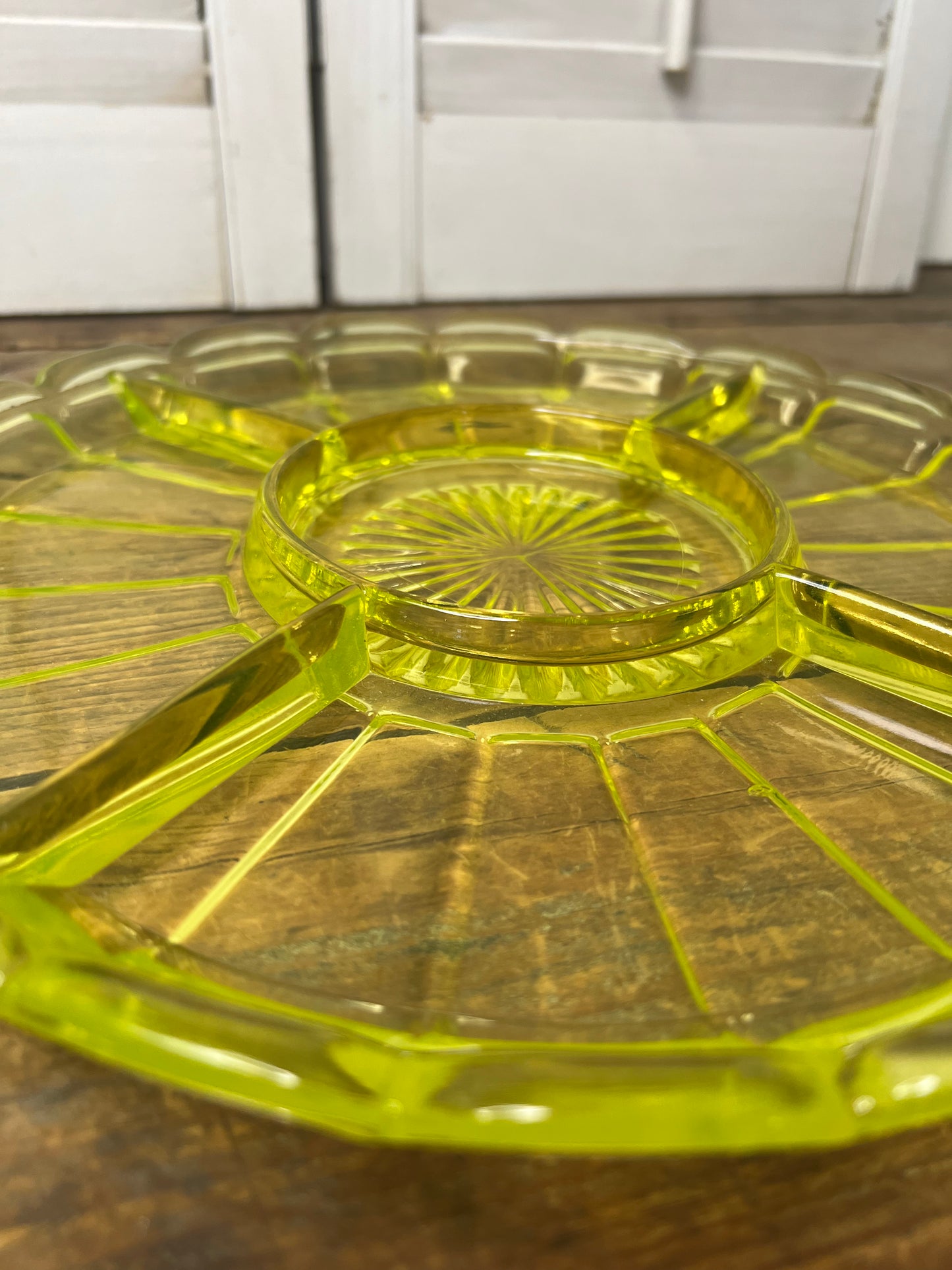 Vintage Vaseline glass divided relish tray