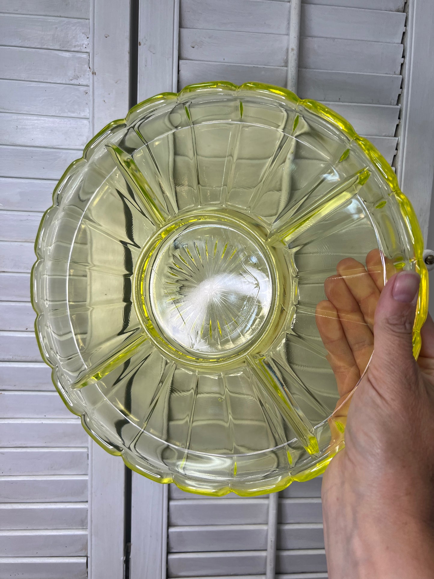 Vintage Vaseline glass divided relish tray