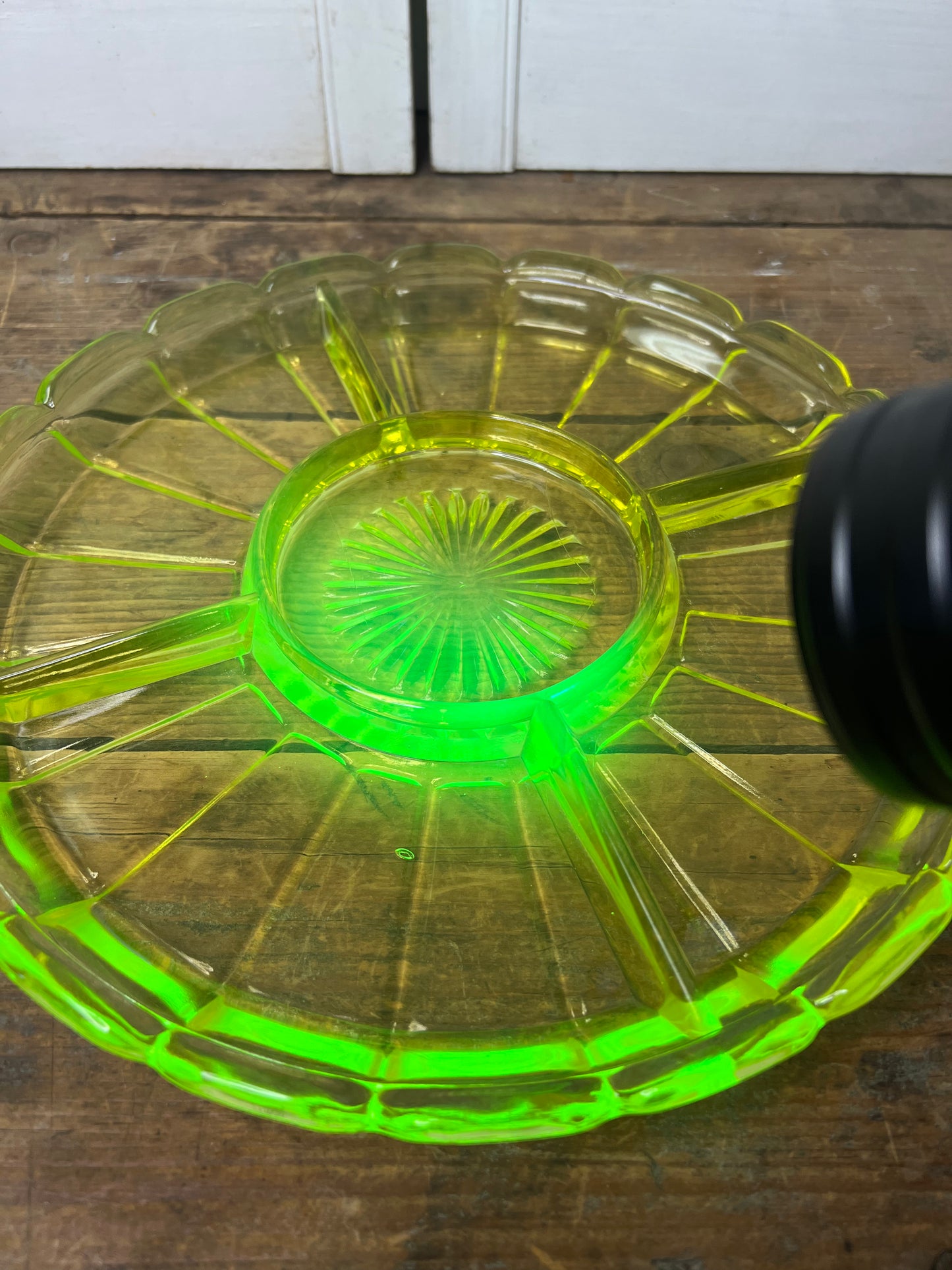 Vintage Vaseline glass divided relish tray