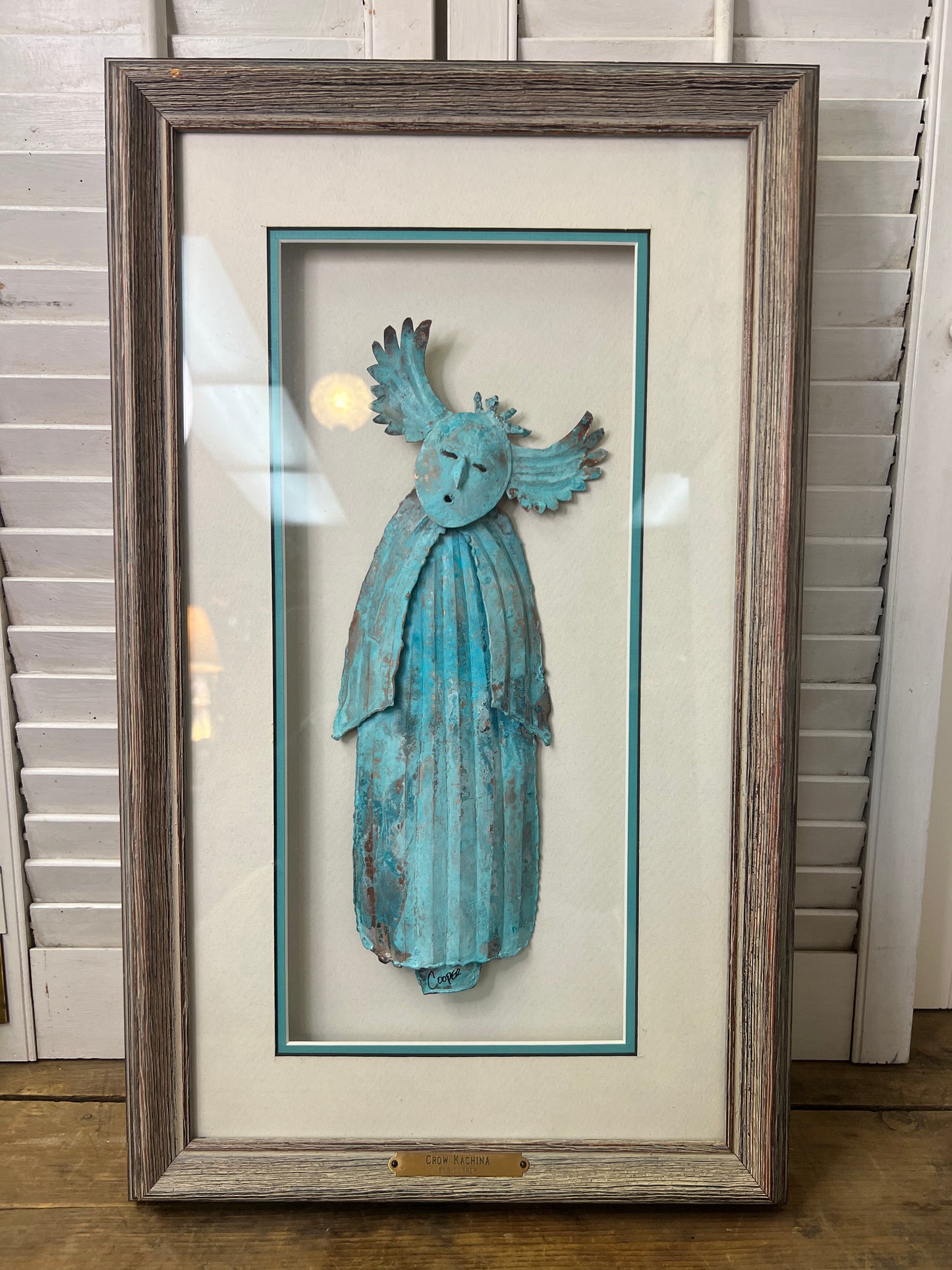 Bob Cooper Crow Kachina Copper Art in Shadow Box Signed