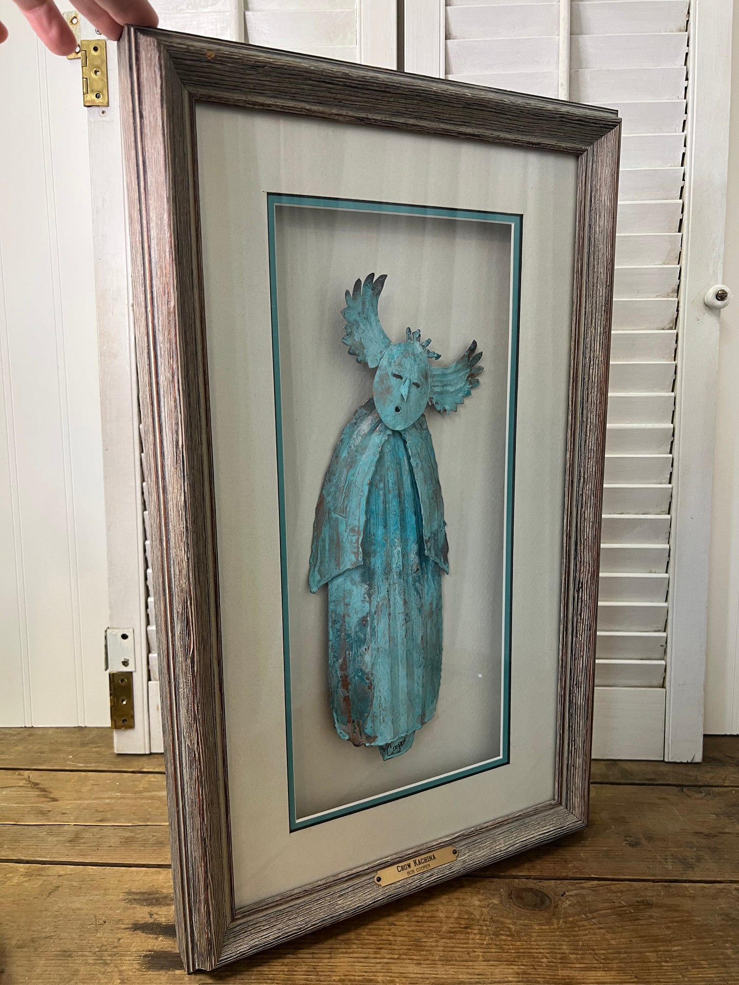 Bob Cooper Crow Kachina Copper Art in Shadow Box Signed