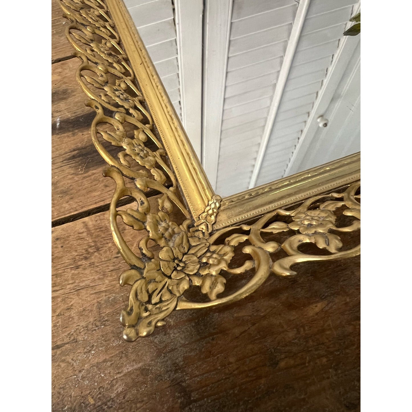 Vintage gold mirrored tray gold filigree sides