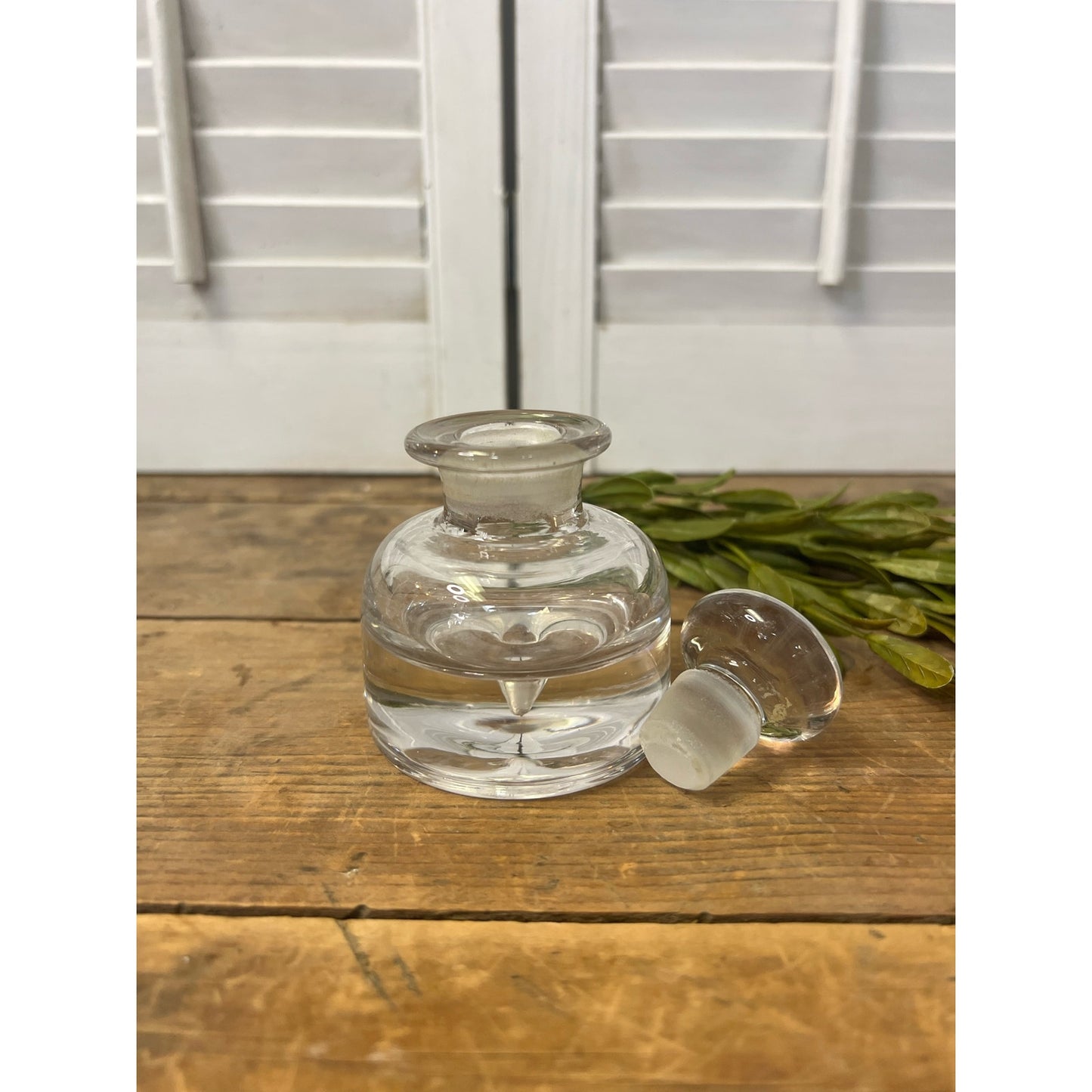 Antique clear glass inkwell with glass stopper