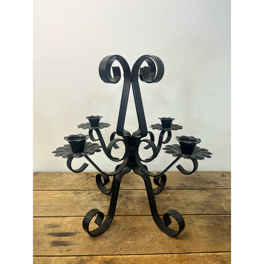 Vintage Gothic Black Metal Table Top Candelabra/ 4 candle holder