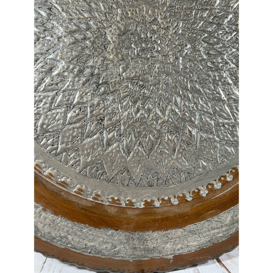 Vintage metal round platter/ wall hanging decor/ BOHO style