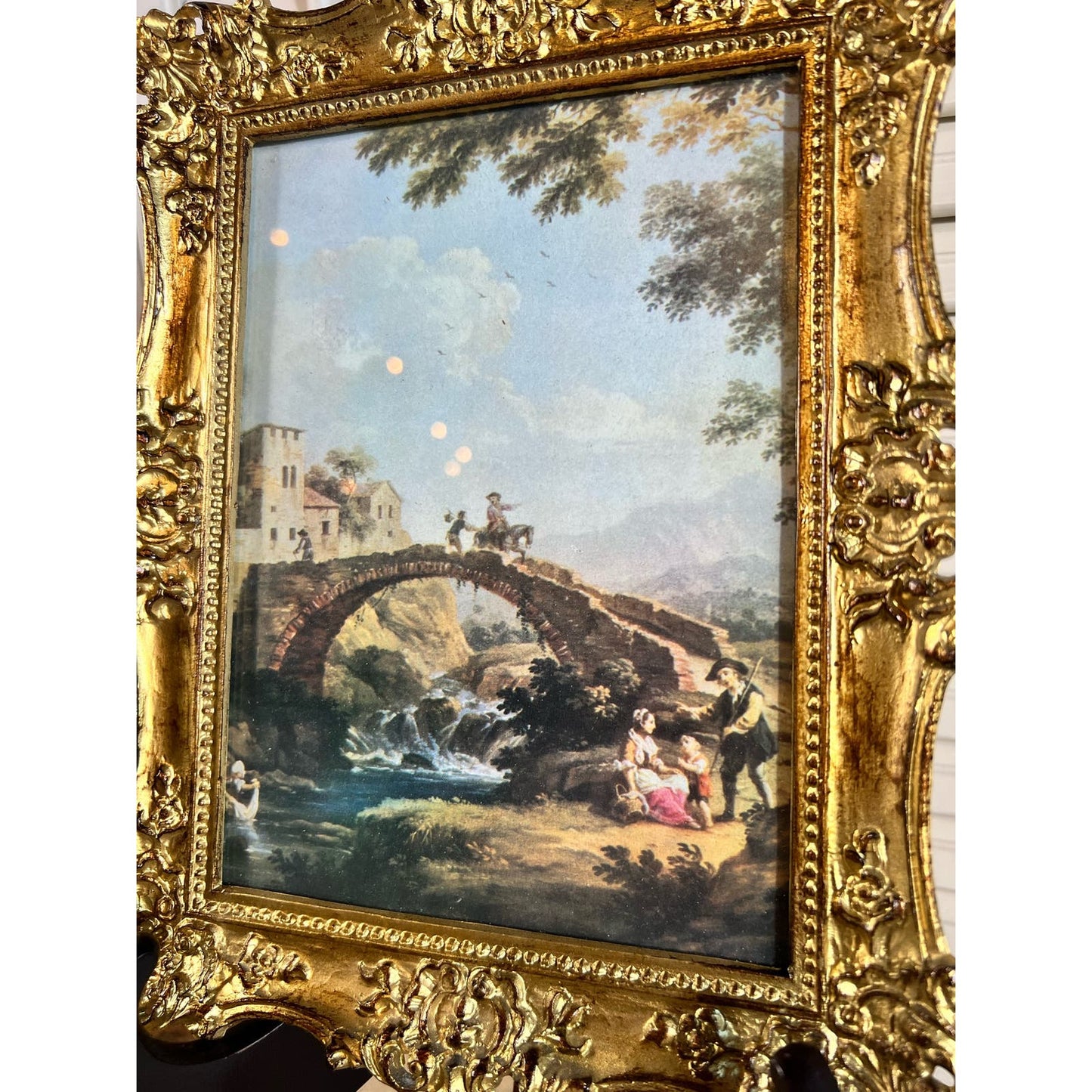 Vintage Italian scene print in gold frame/ made in Italy/