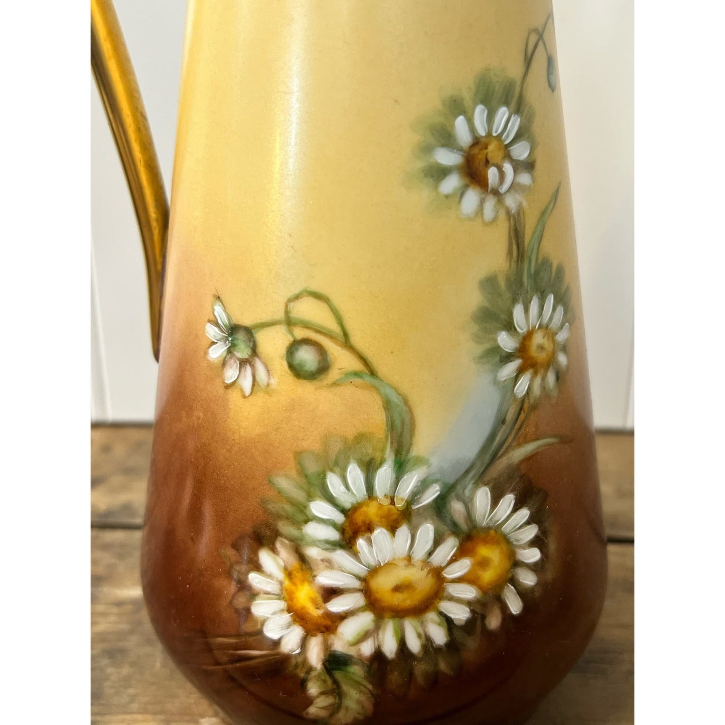 Antique Chocolate Pot Set with 4 matching cups and saucers with hand painted daisy pattern
