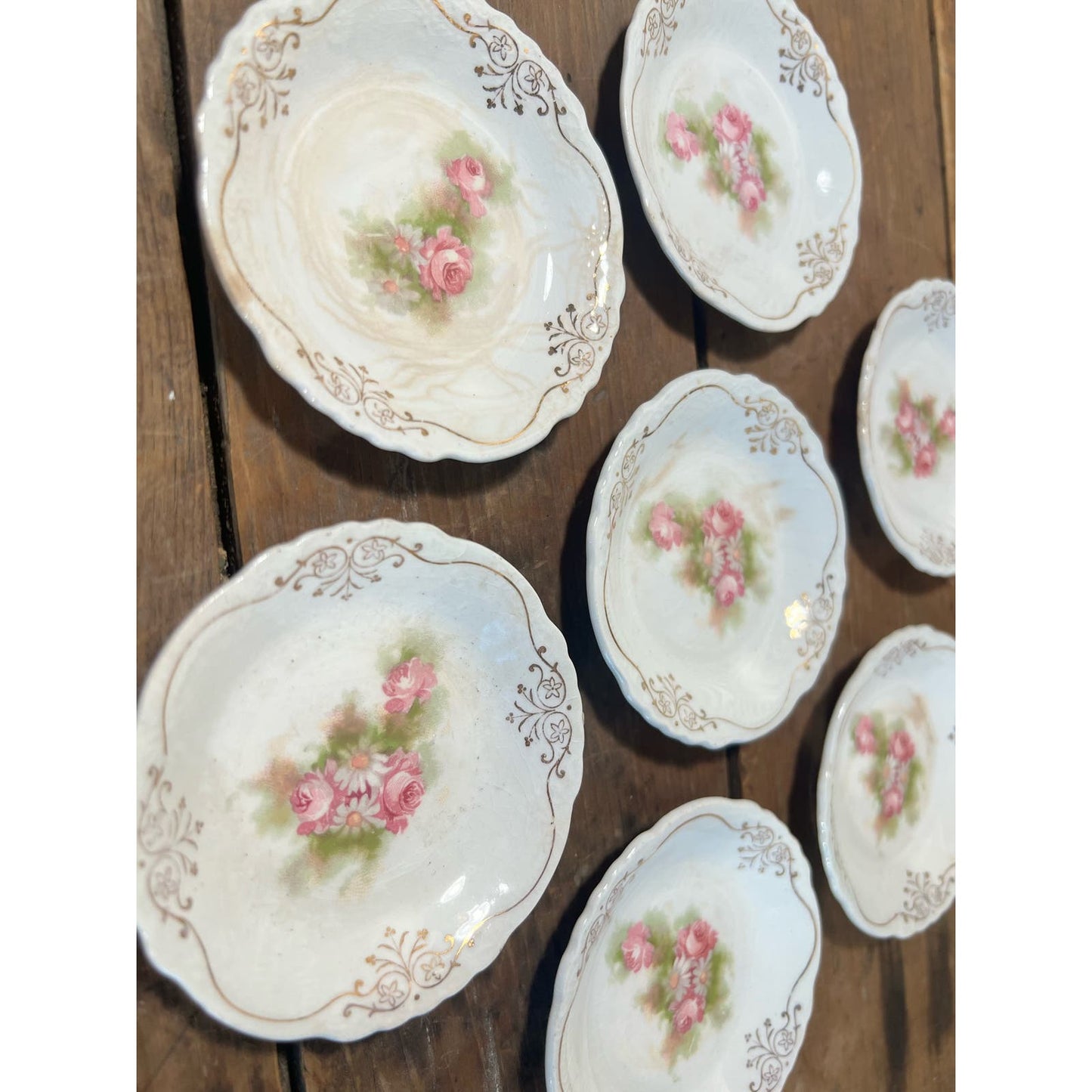 Antique butter pat made by Grindley & co., England/ English floral transferware set of 6