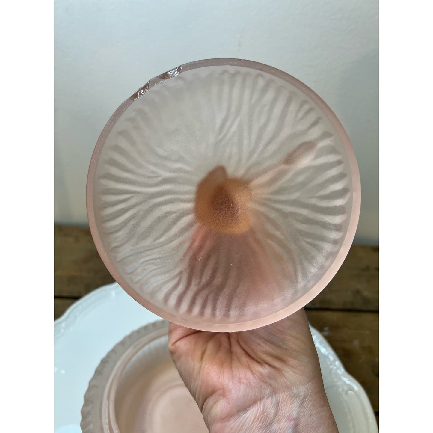 Vintage Art Deco pink satin glass/ pink depression glass powder jar AS IS please read description!