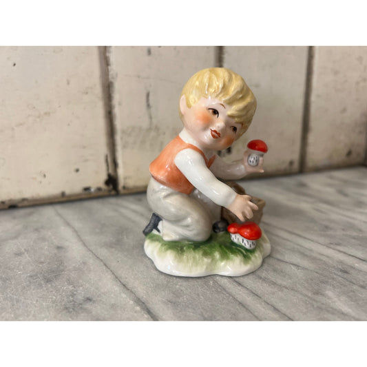 Vintage Little boy picking mushrooms figurine made by Goebel W. Germany 1978