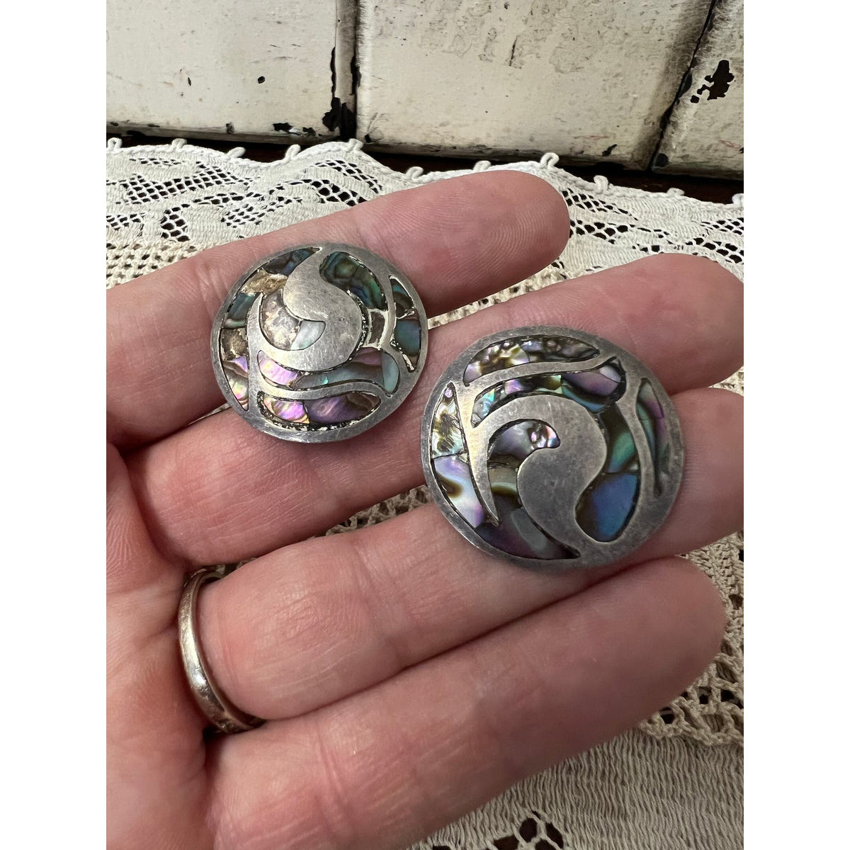 Vintage sterling silver with abalone Taxco Mexico cuff links