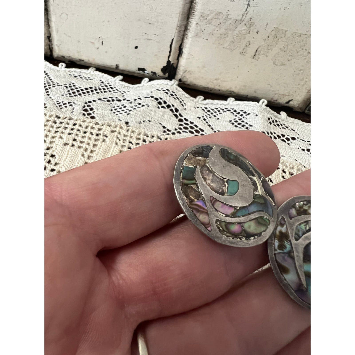 Vintage sterling silver with abalone Taxco Mexico cuff links